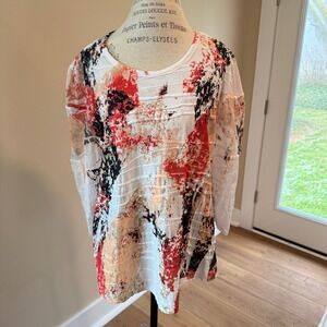 Impulse California Women's Sheer Abstract Design Blouse Size L